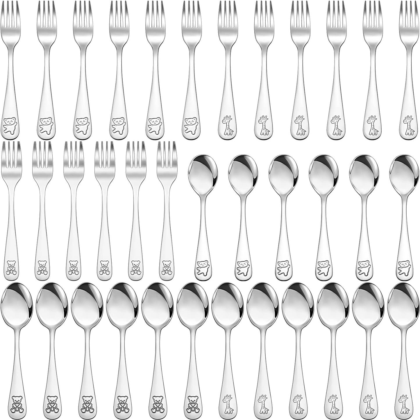 Eboot 36 Pieces Kids Silverware Toddler Utensils, Stainless Steel Childrens Forks and Spoons Sets, Food Grade Metal Cutlery Set, Dishwasher Safe(Zoo Animal)