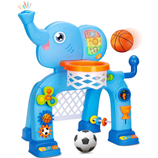 Toddler Basketball Hoop & Soccer Goal, Toys for 1 2 3 Year Old Boys Girls, Kids Sports Toy with Light Sound Music, Montessori Toys for Baby 12-18 Months, Christmas Birthday Gifts for Ages 1-3(Blue）