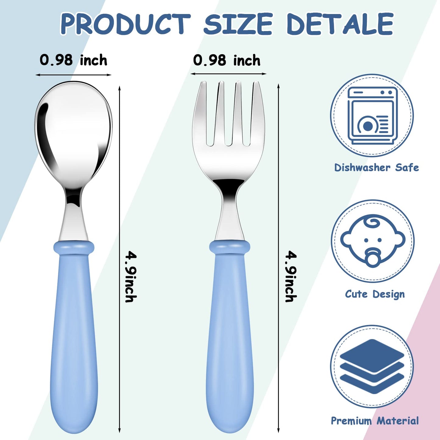 Honeydak 24 Pieces Toddler Utensils Kids Silverware Set Spoons and Forks with Round Handle Toddler Stainless Steel Kids Cutlery Spoons and Forks for Safe Dining Lunch Box Kitchen