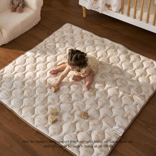 Momcozy Baby Play Mat for Floor, 50x50 Thickened Playpen Mat, Playmate for Baby Tummy Time, Waterproof & Non-Slip, Foldable Outdoor Mat with Carrying Handle, Leopard