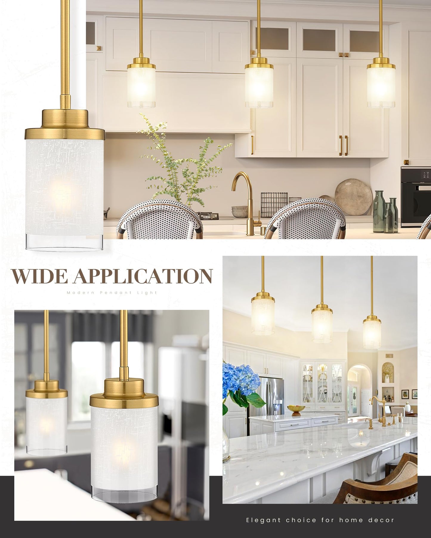 TENGXIN Modern Pendant Light for Kitchen Island, Brushed Gold Hanging Ceiling Light Fixture,Farmhouse Pendant Lighting for Dining Room Bedroom Bar Office,TXPLBG01