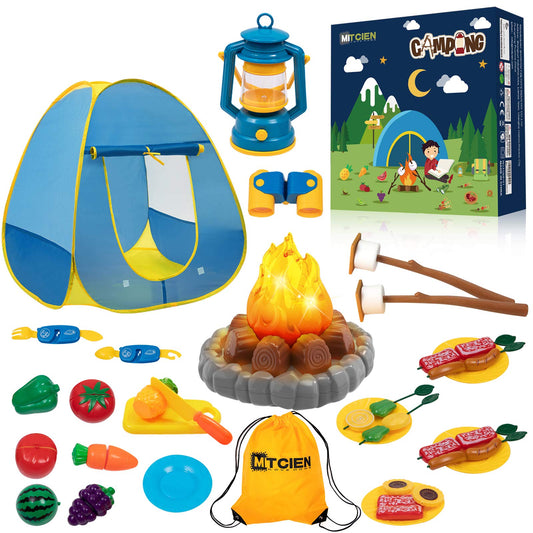 MITCIEN Kids Camping Play Tent with Toy Campfire / Marshmallow /Fruits Toys for Boys Girls Indoor Outdoor Pretend-Play Game