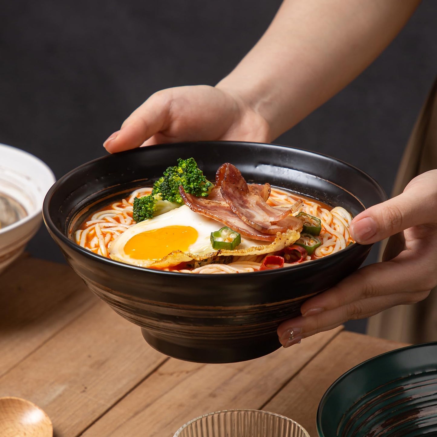 YUN TAO Ceramic Ramen Bowls Set of 4, 35 oz Large Japanese Style Serving Bowls for Salad,Udon, Soba, Pho,Pasta, Asian Soup Noodle (Multicolor - Set of 4)