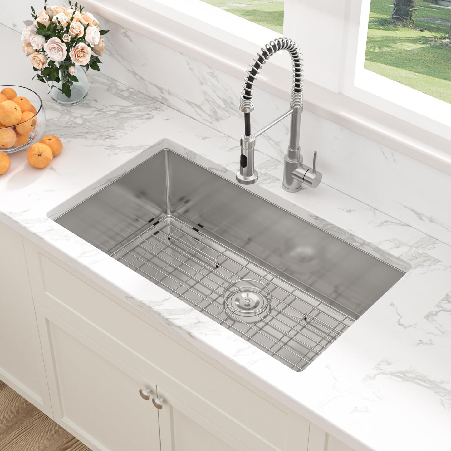 Sarlai 30 Undermount Kitchen Sink 30x18 Inch Stainless Steel Single Bowl Kitchen Sink Round Corner 16 Gauge Handmade Under Counter Sinks Basin