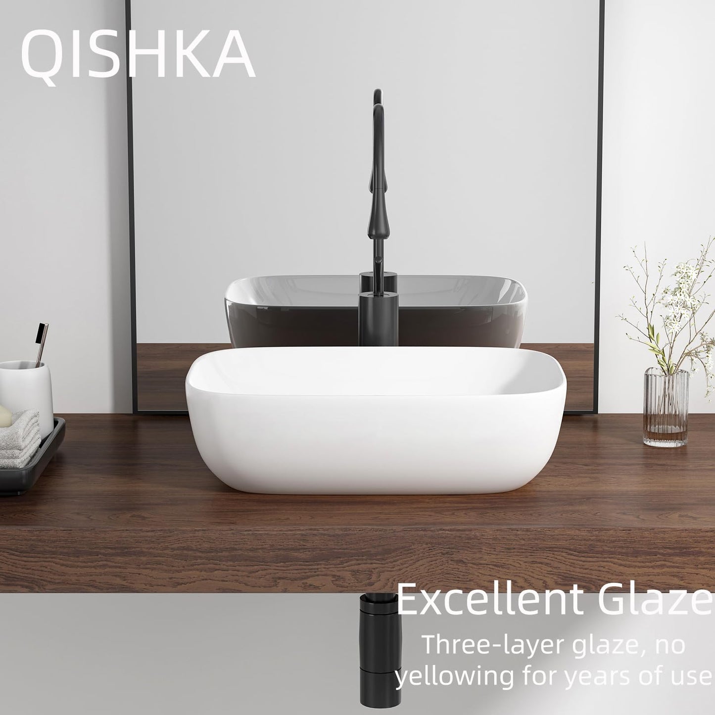 Vessel Sink Bowl Above Counter, QISHKA 18.3" x 13" Ceramic Oval Modern Bathroom Sink White Vanity Sink Lavatory Art Basin