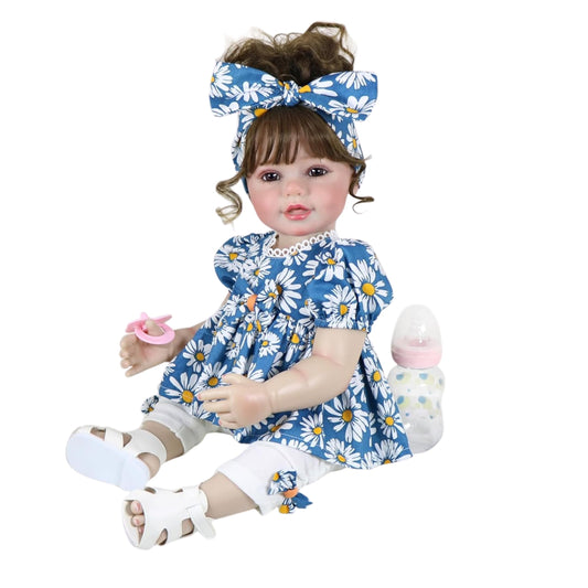 Sweet Daisy Dreams Reborn Toddler Doll – 22” Lifelike Poseable Doll with Rooted Brown Hair, Soft Full Vinyl Body & Daisy Outfit – Includes Pacifier, Bottle & Accessories – Ages 3+