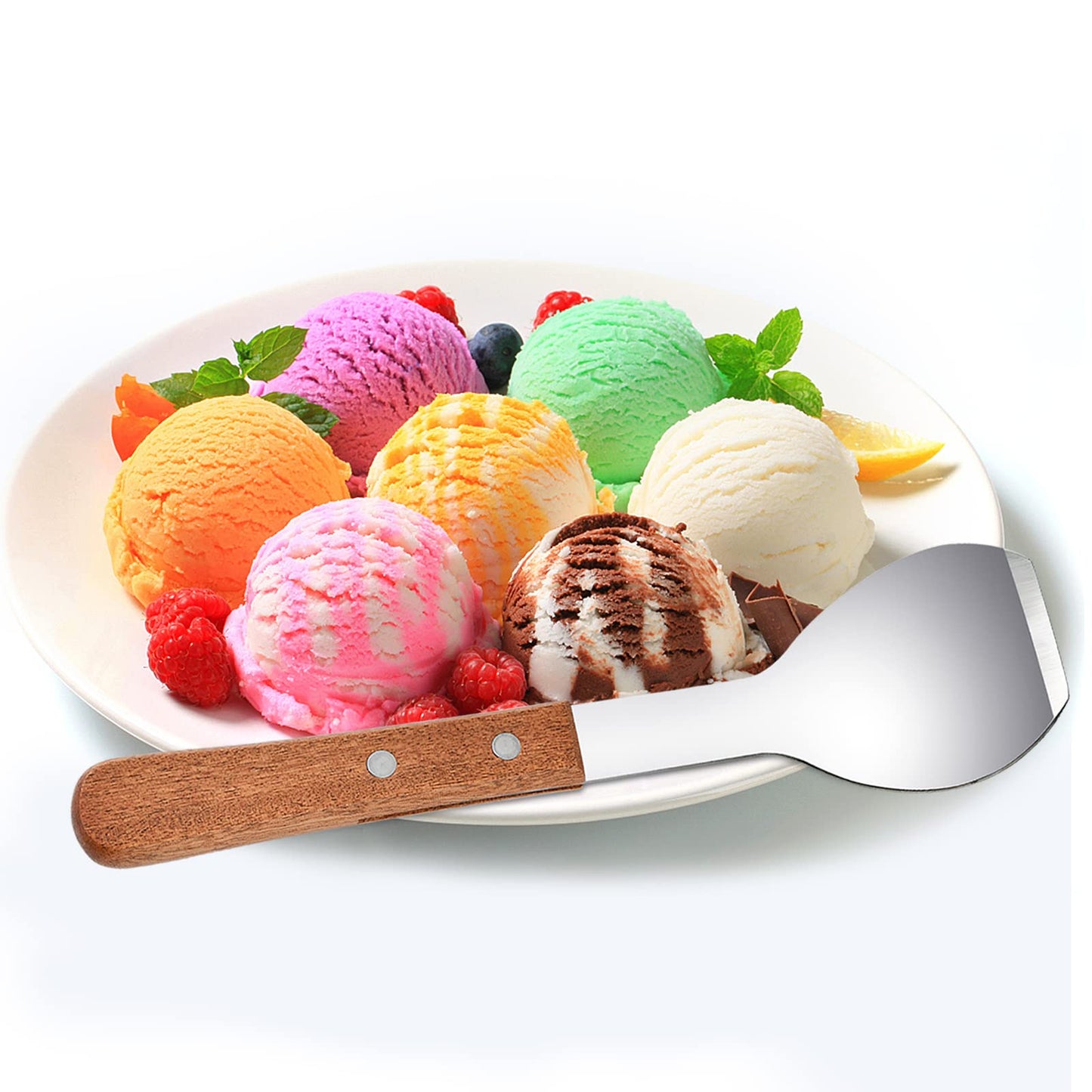 Aemygo 2 Pieces Ice Cream Scoop, Stainless Steel Ice Cream Shovel with Wooden Handle Metal Dessert Spade Butter Blade Cook Cake Scraper for Kitchen Party Wedding