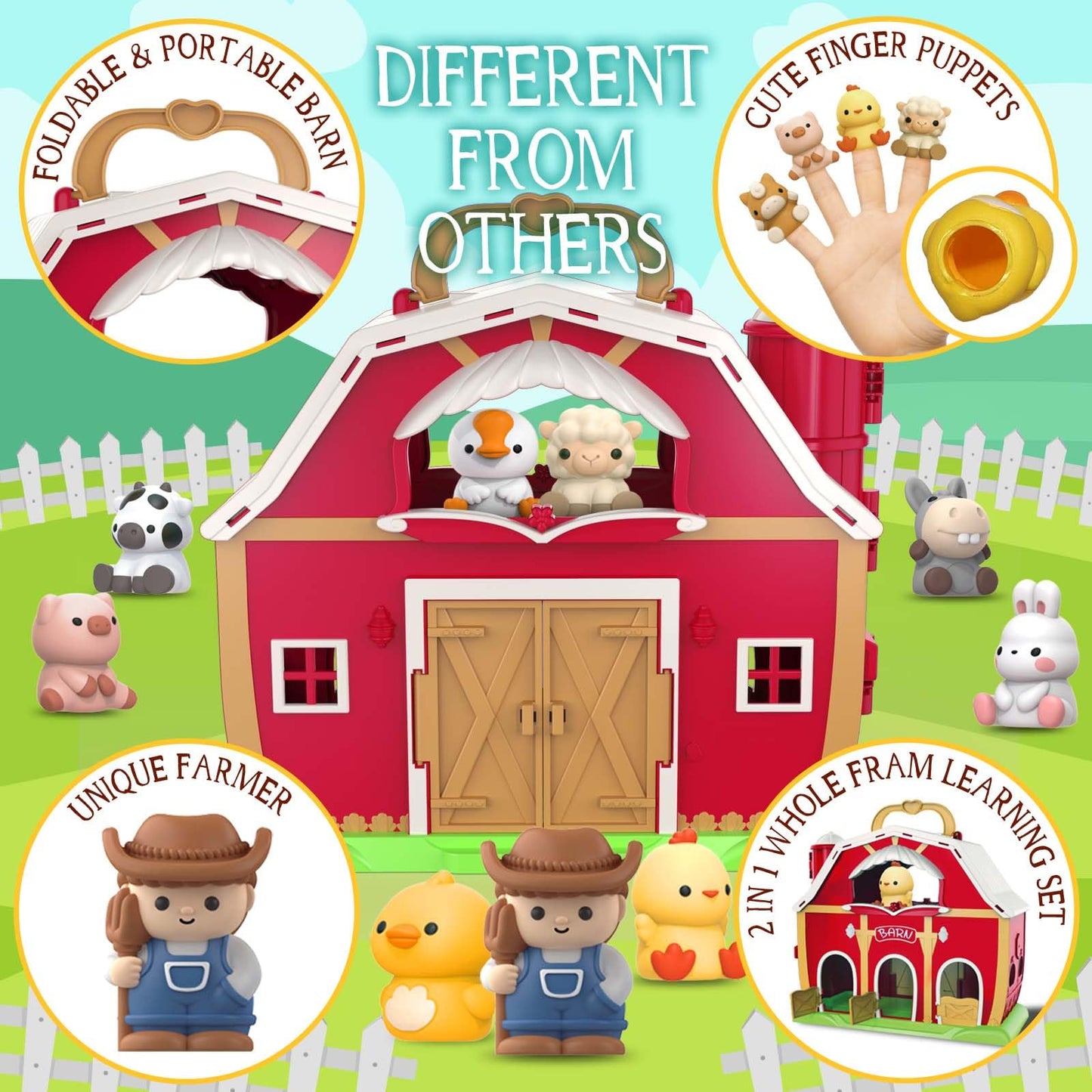 SpringFlower Toddler Toys for 1 2 3 Years Old Boys and Girls, Big Barn Toy with Farm Animal,Educational Montessori Toys, Farm Pretend Playset Toy, Christmas Birthday Gift for Toddler Baby Boys Girls