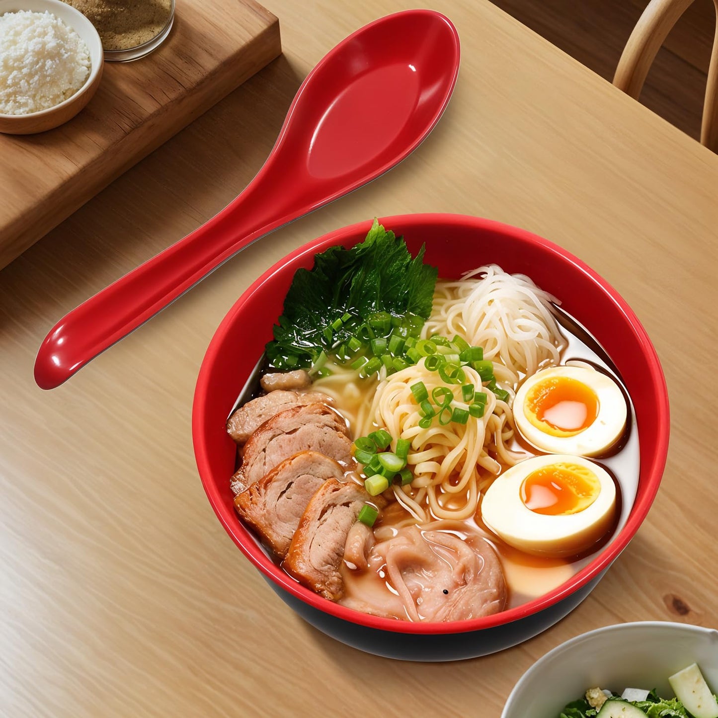 Nodaaiie 10 Pack Miso Soup Bowl Set with Spoons, 16 Oz Unbreakable Melamine Japanese Ramen Bowls, BPA-Free, Dishwasher Safe, for Udon, Pho, Salad, and Cereal