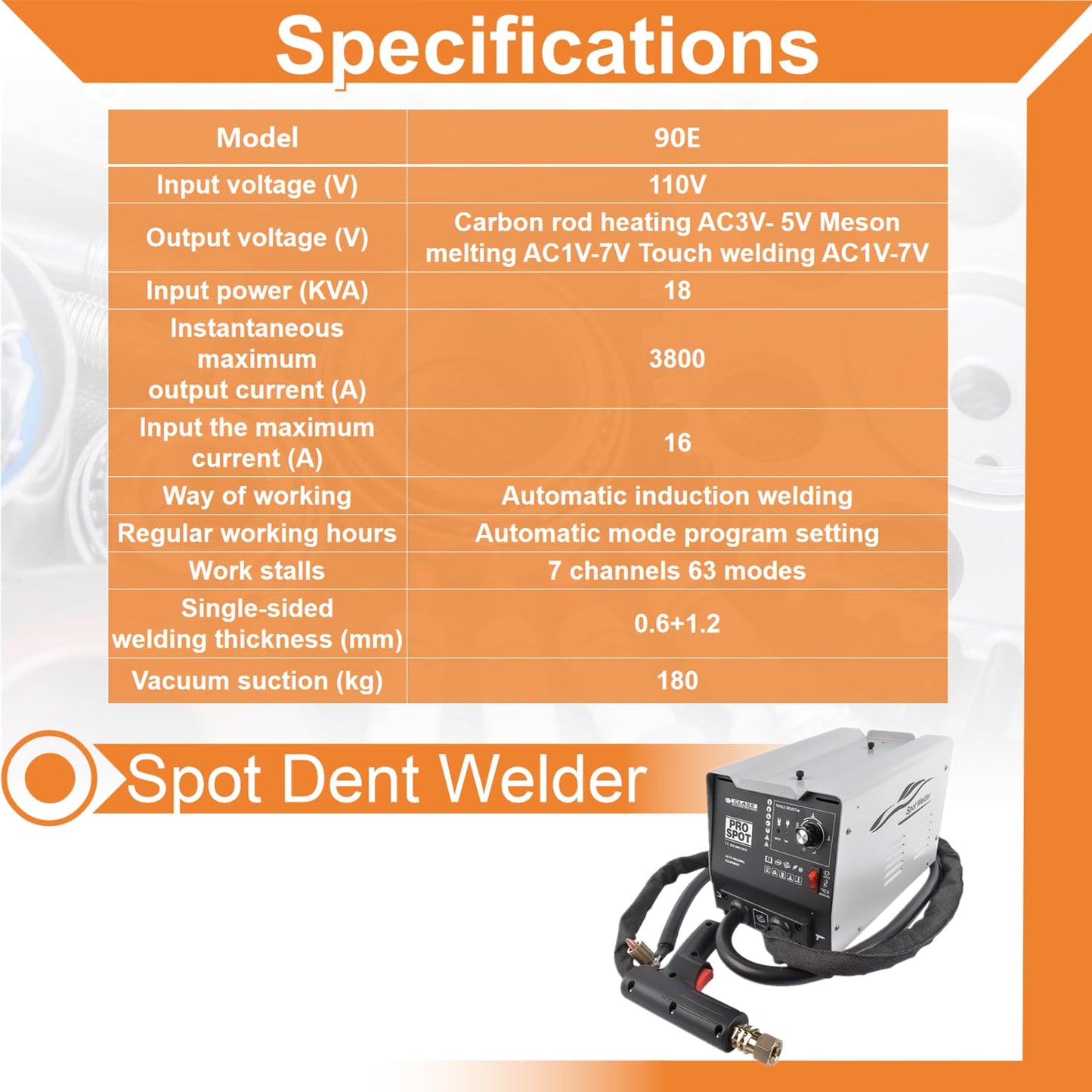 90E Stud Welder Dent Repair Kit, 110V 3000W 3800A Pro Spot Dent Puller Welder, 7 Welding Modes, Auto Car Body Dent Puller Repair Machine