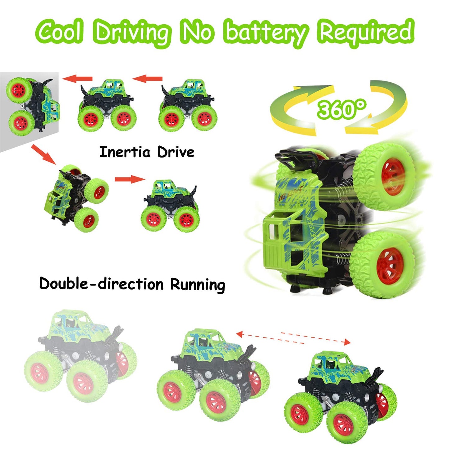 taessv Monster Truck Toys - Friction Powered Toy Cars Push and Go Vehicles for Toddlers Kids Best Christmas Birthday Party Gift for Boys Girls Aged 3 and Above 4-Pack