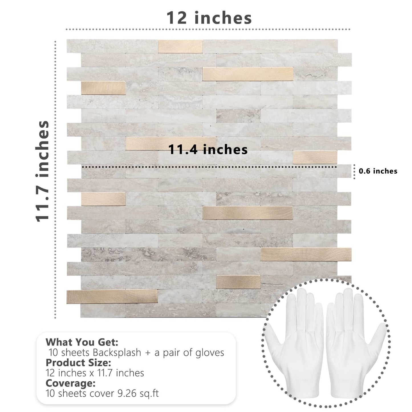 STICKGOO Peel and Stick Backsplash, PVC Wall Tiles Stick on Backsplash for Kitchen(10 Sheets, Beige with Metal Gold)