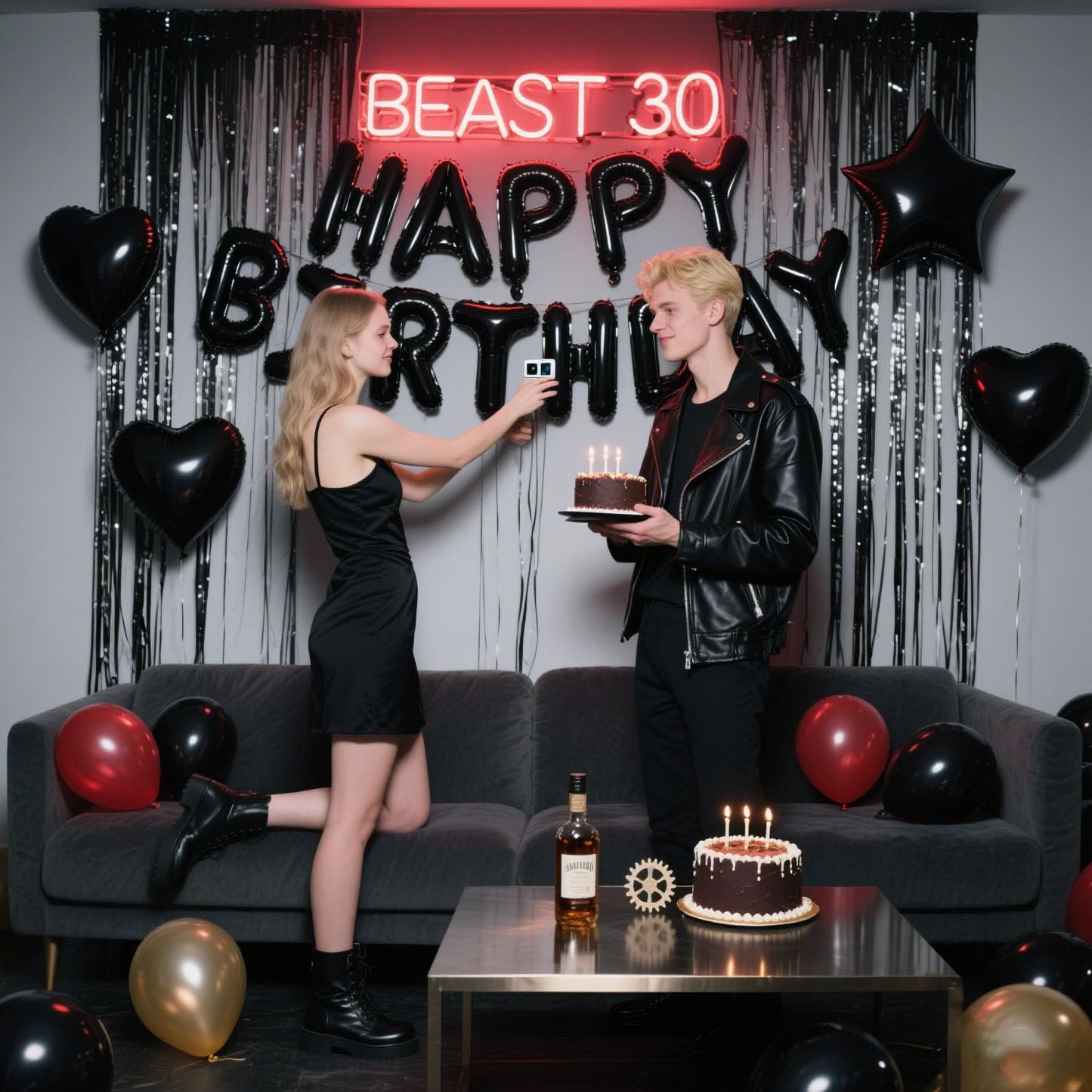 WEIKA 29 Pcs Black Birthday Party Decorations - Happy Birthday Balloons Banner, Heart & Star Foil Balloon, Confetti & Latex Balloons, Foil Fringe Curtains Party Supplies for Men
