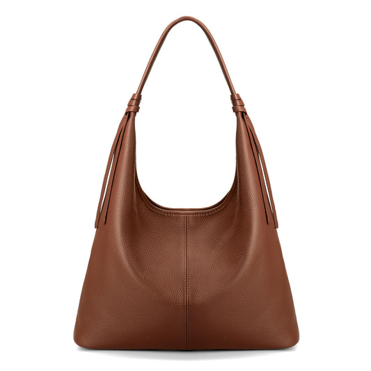 befen Genuine Leather Slouchy Hobo Purses for Women, Casual Hobo Bags Real Top Grain Leather Tote Handbags Women's Brown Shoulder Satchel for Shopping, Outing, Travel