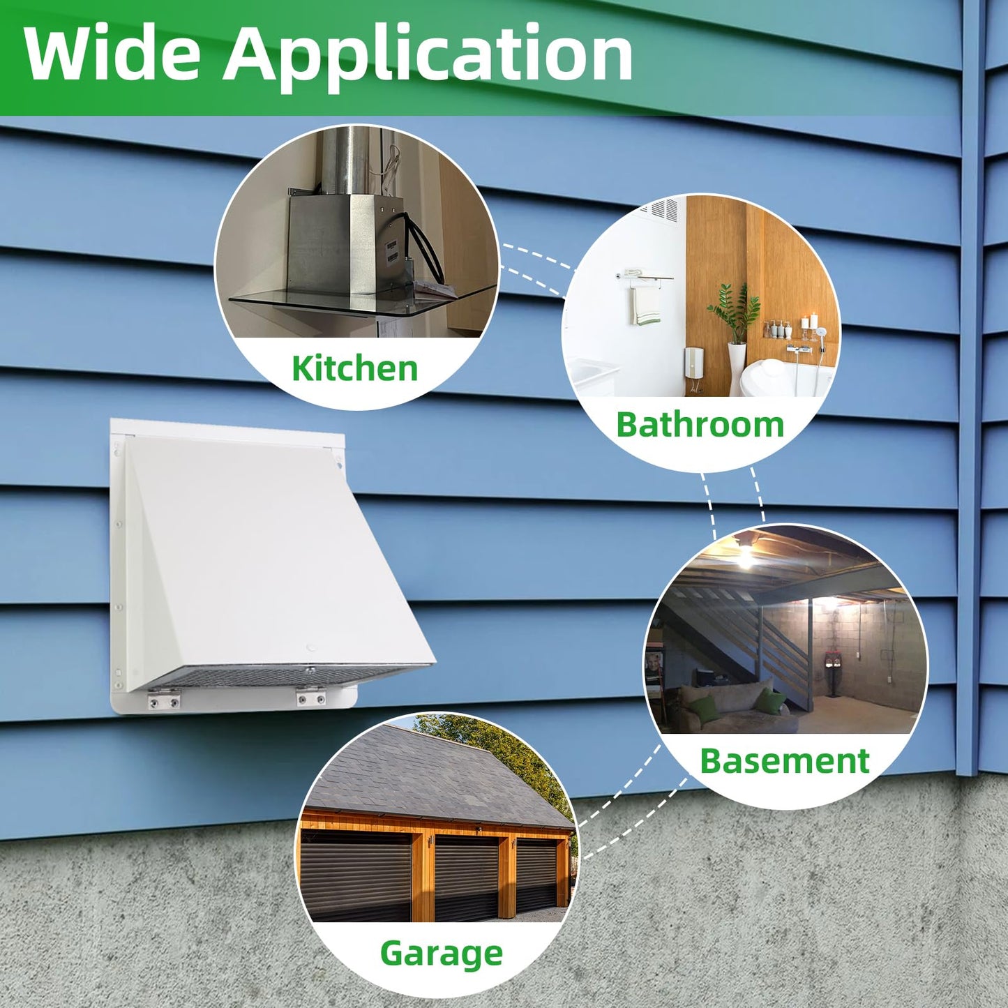 6 Inch Hooded Wall Vent with Screen and Damper,6 Inch Exhaust Vent Cover Cap for Outdoor Kitchen Range Hood Dryer Ventilation,Outside Wall Mount Extractor for House Air Exhaust,Galvanized Steel,White
