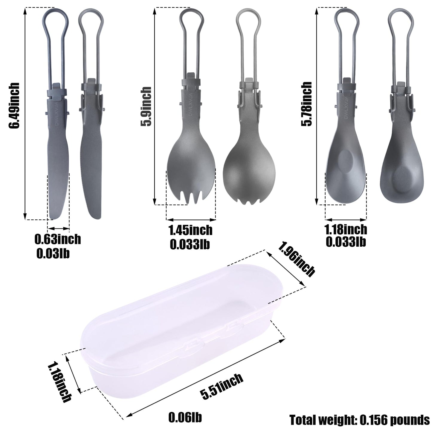 DWLXVJA Titanium Camping Utensils Set, 3-Piece Foldable Spork Spoon Knife with Case, 0.15lb Lightweight Travel Flatware for Backpacking Outdoor Hiking Office Lunch, Reusable Eco-Friendly Gift