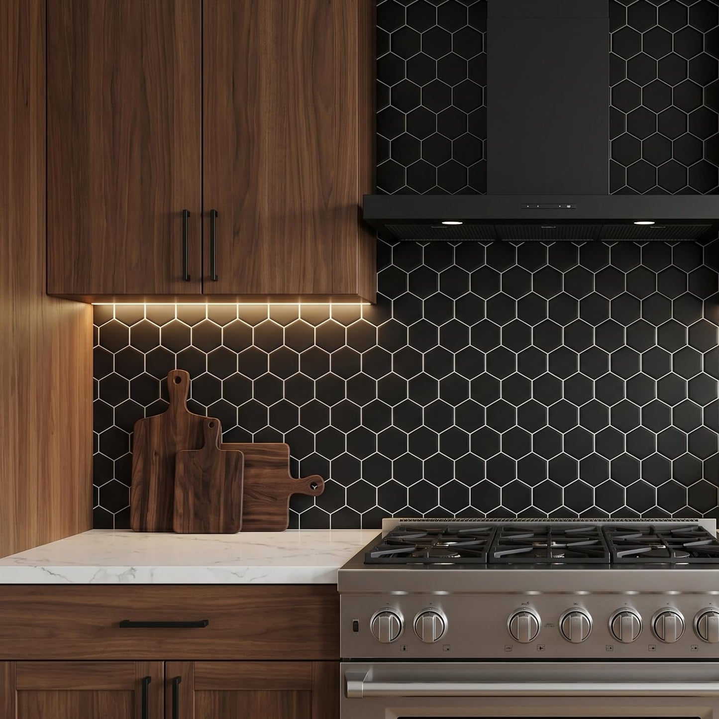 Yipscazo 10 Sheets Hexagon Peel and Stick Backsplash,Self Adhesive Luxury Faux Marble Tile,Pure Black Wall Tile for Kitchen, Stick on Backsplash Tiles for Bathroom,RV,Laundry