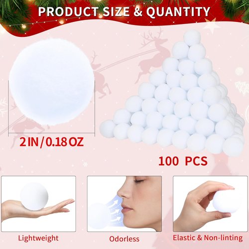 Homiar Snow Fake Balls - 100 PCS Soft Artificial Snow Toy Balls for Indoor & Outdoor Fun | Winter Party Decorations