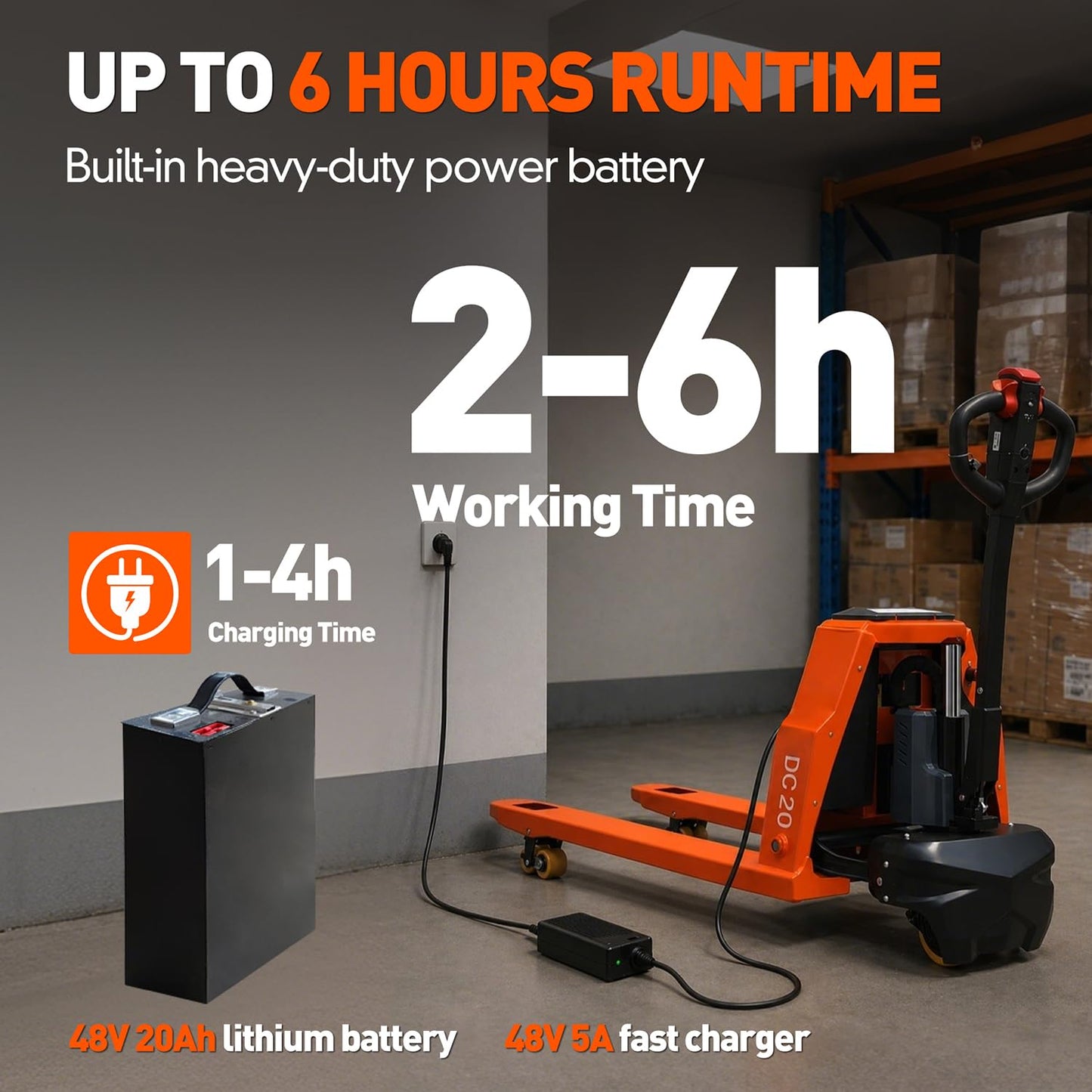 MBOIFEA Full Electric Pallet Jack Trucks, 4400lbs Capacity Motorized Pallet Lift Trucks, 48V 20Ah Lithium Powered Pallet Truck 48" x27" Fork Size, 6 Hours Runtime for Warehouse Material Handling