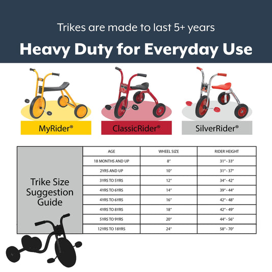 Angeles ClassicRider Kids Tricycle, Toddler Tricycle with Solid Airless Rubber Tires, Kids Bike for Preschools and Daycare, Ages 2+, 13.5" Tall Seat
