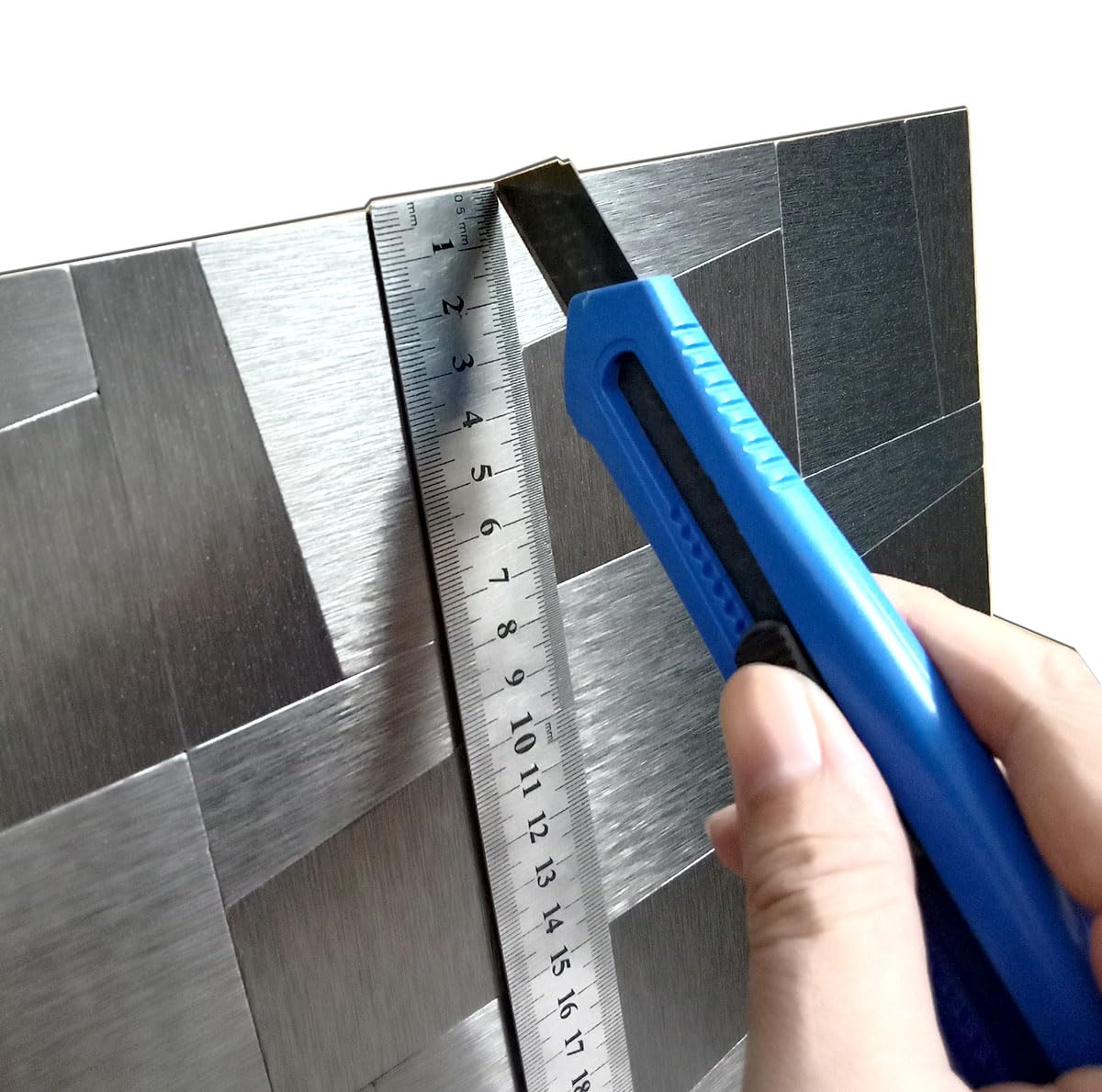 XUANINY 10-Sheet Peel and Stick Metal Backsplash Tiles, Self Adhesive Brushed Aluminum Subway 3D Wall Sticker for Kitchen Bathroom (10, Light Black Brushed)
