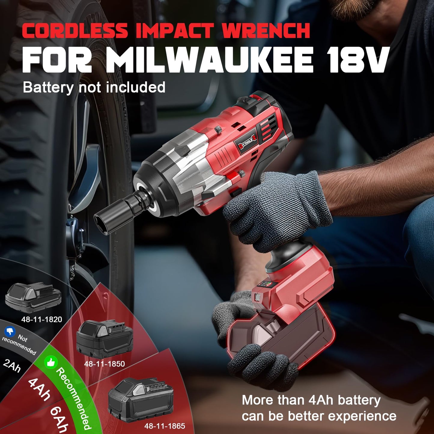 DIYtoolifz Cordless Impact Wrench 1/2 inch Compatible with Milwaukee 18v Battery, 1700 Ft-lbs High Torque Impact Driver, Electric Impact Gun with 4 Modes & LED Light for Car, Truck, Mower(Bare Tool)
