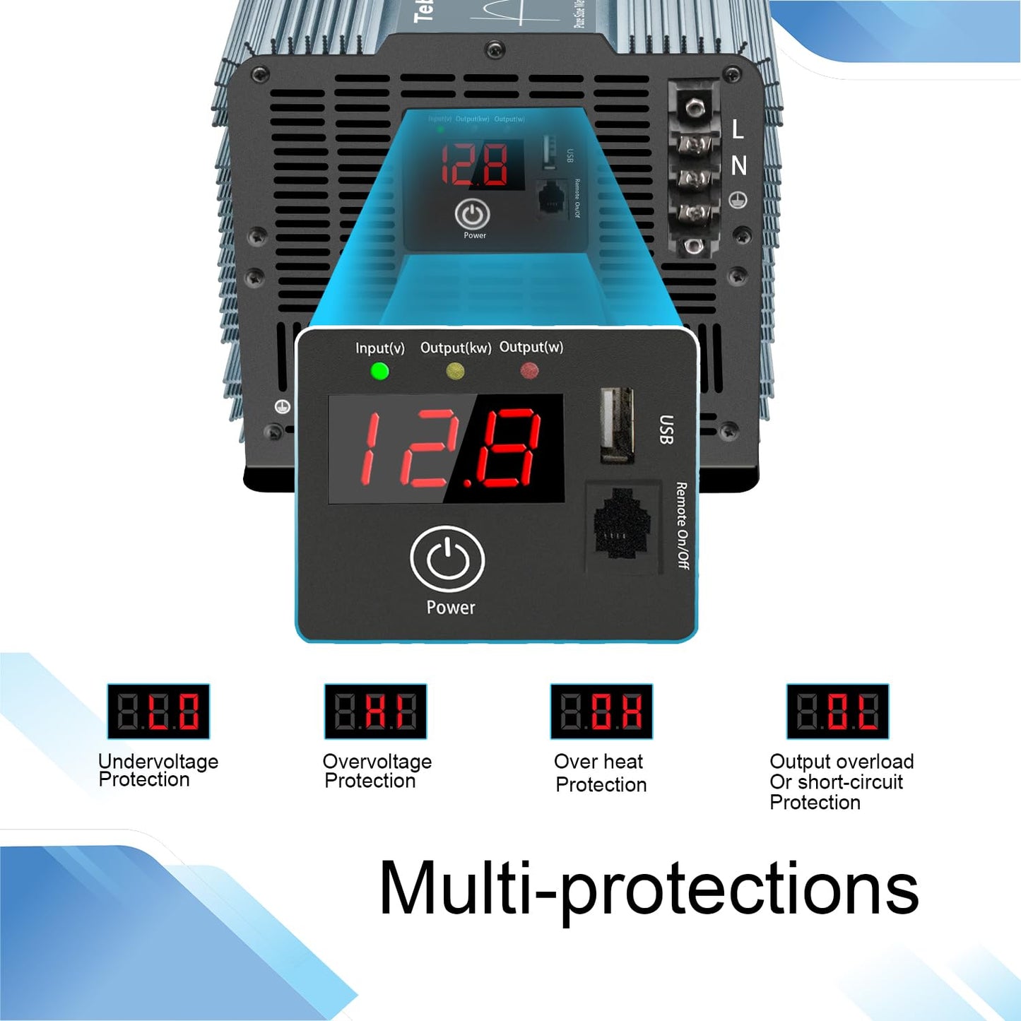 4000W Pure Sine Wave Inverter 12V DC to 110V AC Converter for Home, RV, Truck, Off-Grid Solar Power Inverter with Built-in 5V/2.1A USB, AC Hardwire Port, Remote Controller