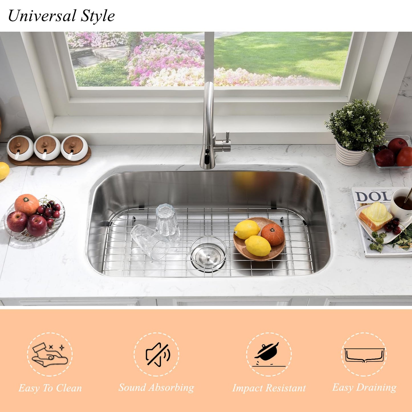 31 Inch Undermount Kitchen Sink Stainless Steel-Bokaiya 31x18 Stainless Steel Kitchen Sink Single Bowl 16 Gauge Large Corner Under Mount Sinks with Dish Grid