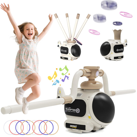 WhimsQuest Missfly 4-in-1 Kids Outdoor Game Toy, Auto Disc Launcher, Jump Dodge & Ring Toss, Interactive Sports Play for Boys & Girls (White)