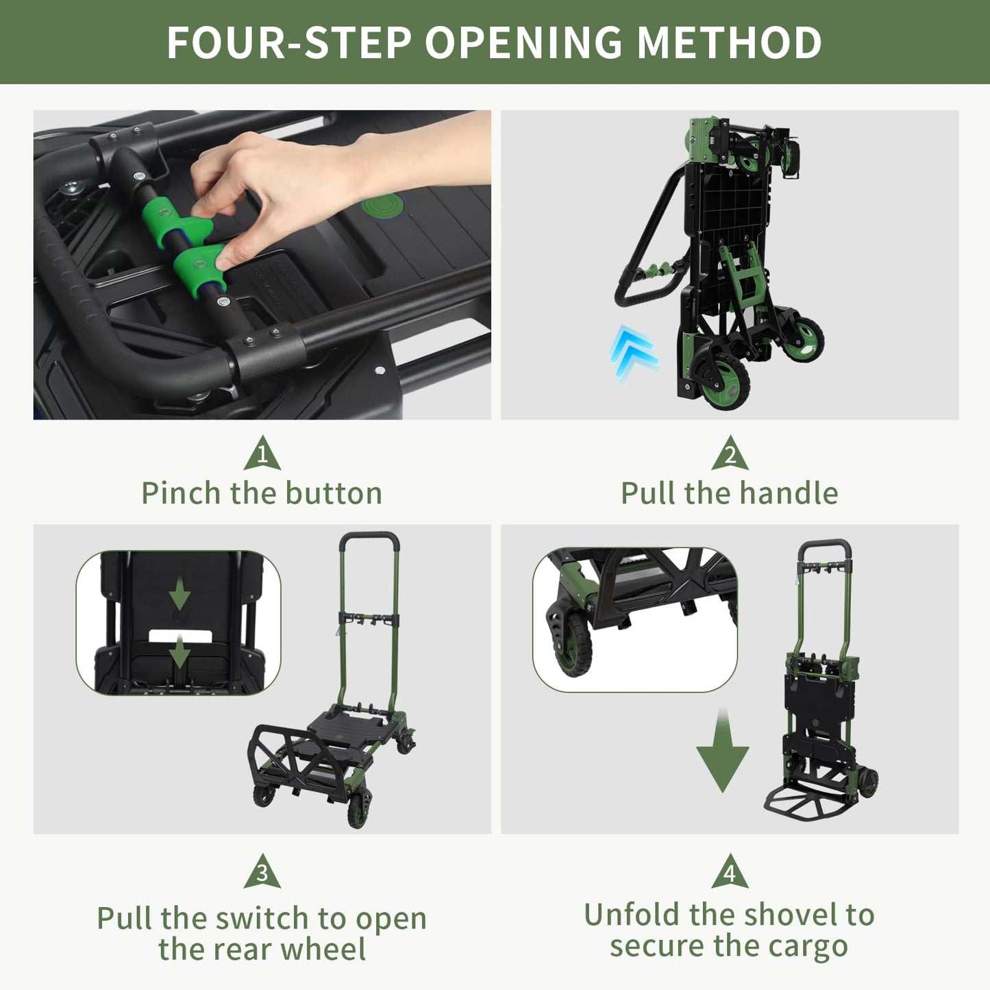 2-in-1 Black Folding Small cart, Outdoor Cargo handling Vehicle, Flatbed Trailer with a Load Capacity of 330 pounds (1, Black Brake)