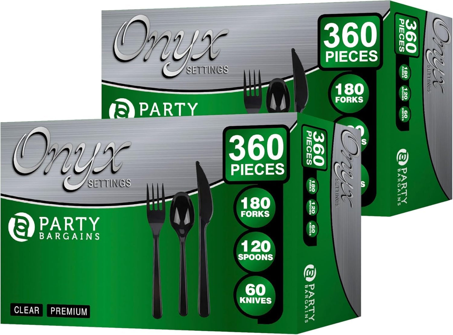 PARTY BARGAINS Onyx Settings Black Plastic Cutlery Set 720‑Piece – 360 Forks, 240 Spoons, 120 Knives – Heavy‑Duty Disposable Utensils for Parties, Weddings, Buffets, BBQs & Catering – BPA Free