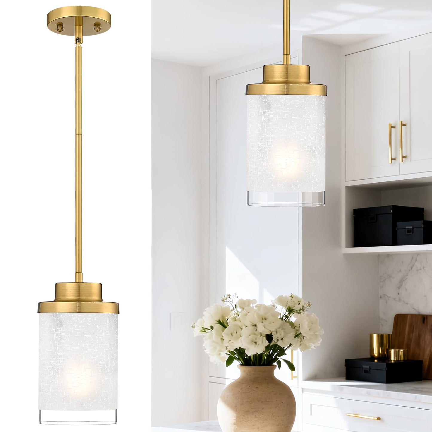 TENGXIN Modern Pendant Light for Kitchen Island, 6-Inch Brushed Gold Hanging Ceiling Light Fixture,Farmhouse Pendant Lighting for Dining Room Bedroom Bar Office