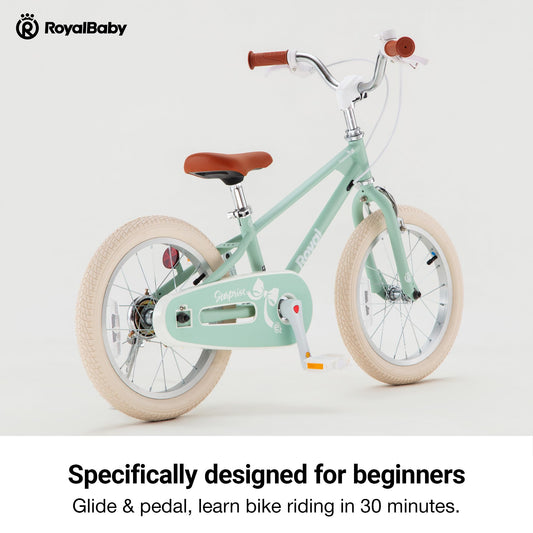 RoyalBaby EZ Kids Bike,16 Inch Convertible Balance to Pedal Bike for Boys & Girls,Beginner Bicycle for Ages 4-7 Years,Green