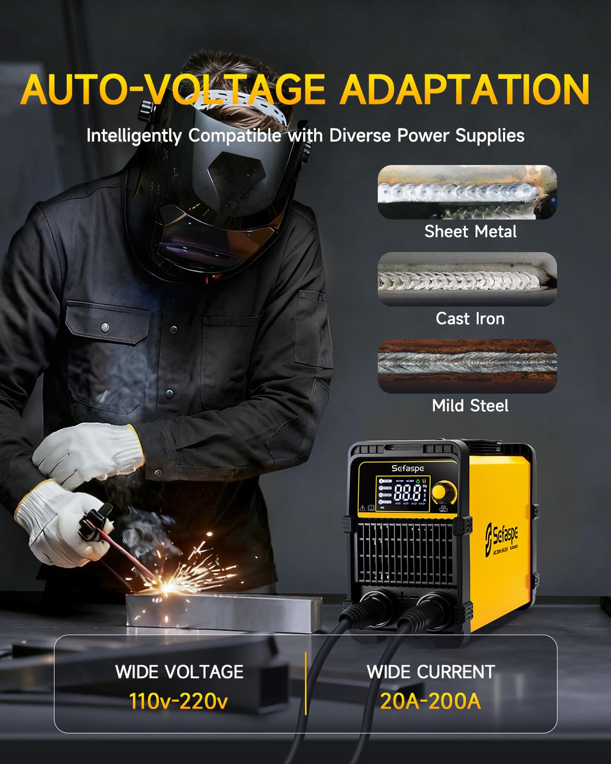 Sefaspe Stick Welder, 2026 Newest [Large LED Display] ARC 200Pro Welding Machine 110V/220V 200A with Synergic Control, IGBT Inverter Portable Welder Machine with Hot Start, Arc force and Anti-Stick