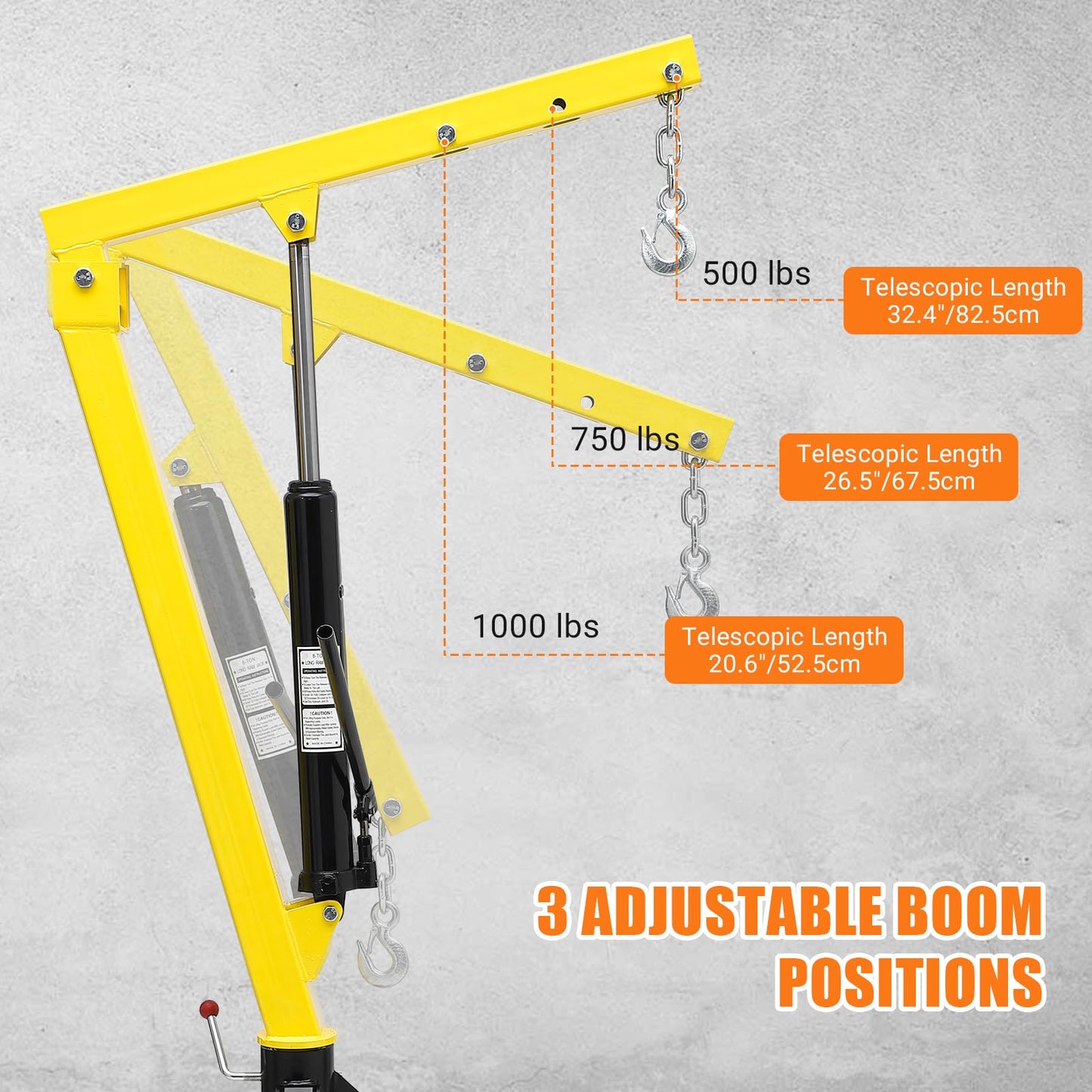 MERXENG Hydraulic Pickup Truck Crane, 1000 lbs Capacity, 360°Swivel, Hitch Mounted Crane with 3 Adjustable Capacities of 500 Lbs, 750 Lbs and 1000 Lbs for Lifting Goods in Construction, Industry