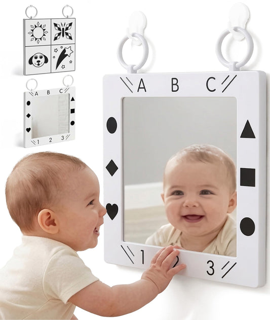 Premium Tactile Baby Mirror Toy for Tummy Time & Play, Double-Sided High-Contrast Sensory, Supports Crawling & Vision, Easy Clean, 12”x12” Large Size, Lightweight, Ideal Gift for 0–12 Months Babies