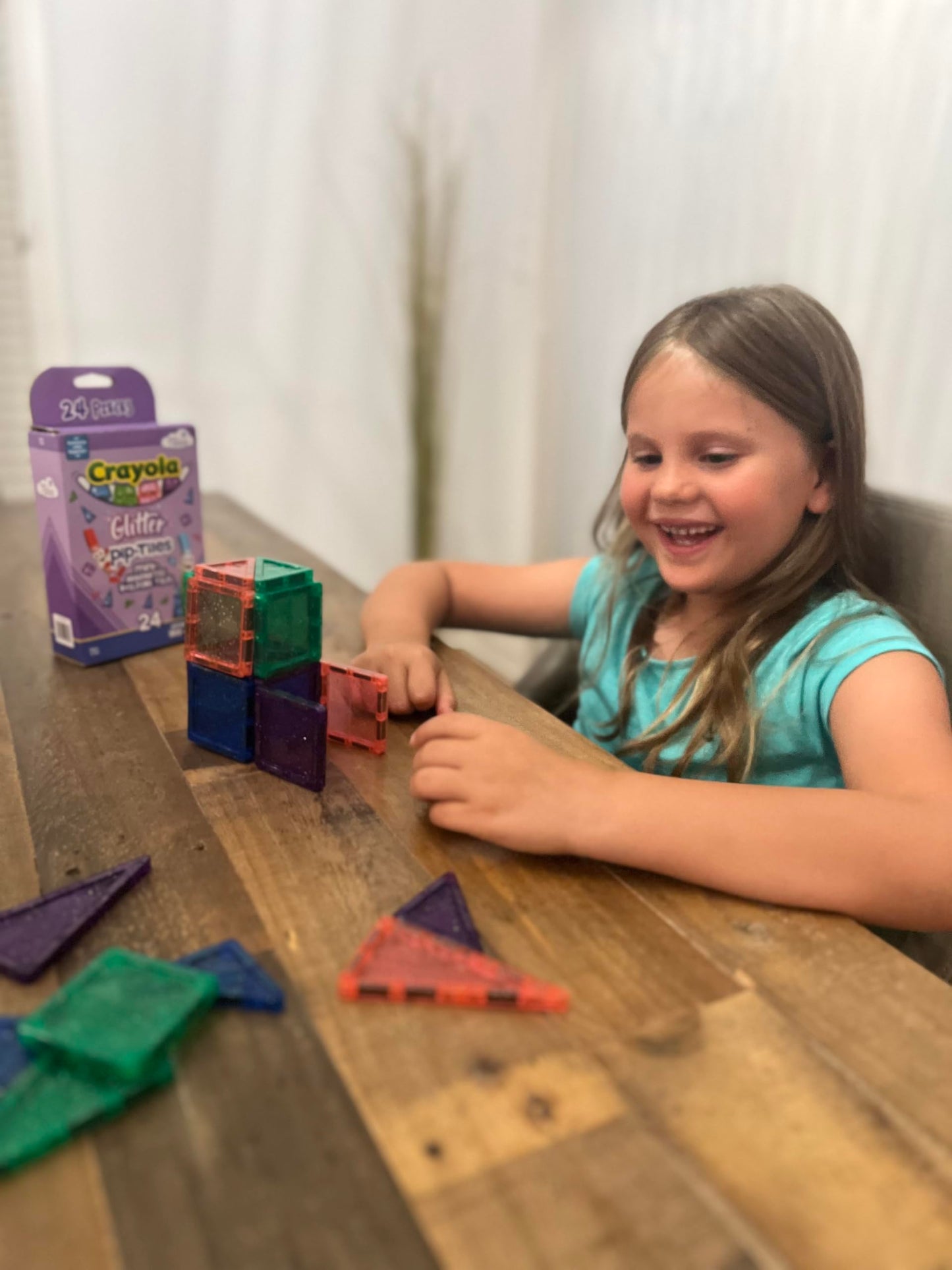 CreateOn Crayola Mini Magnetic PIP-Tiles, Building Set for Kids, Magnetic Building Toys for Kids, STEM Travel Toys for Boys and Girls Ages 3+, 24-Piece Set (Glitter)