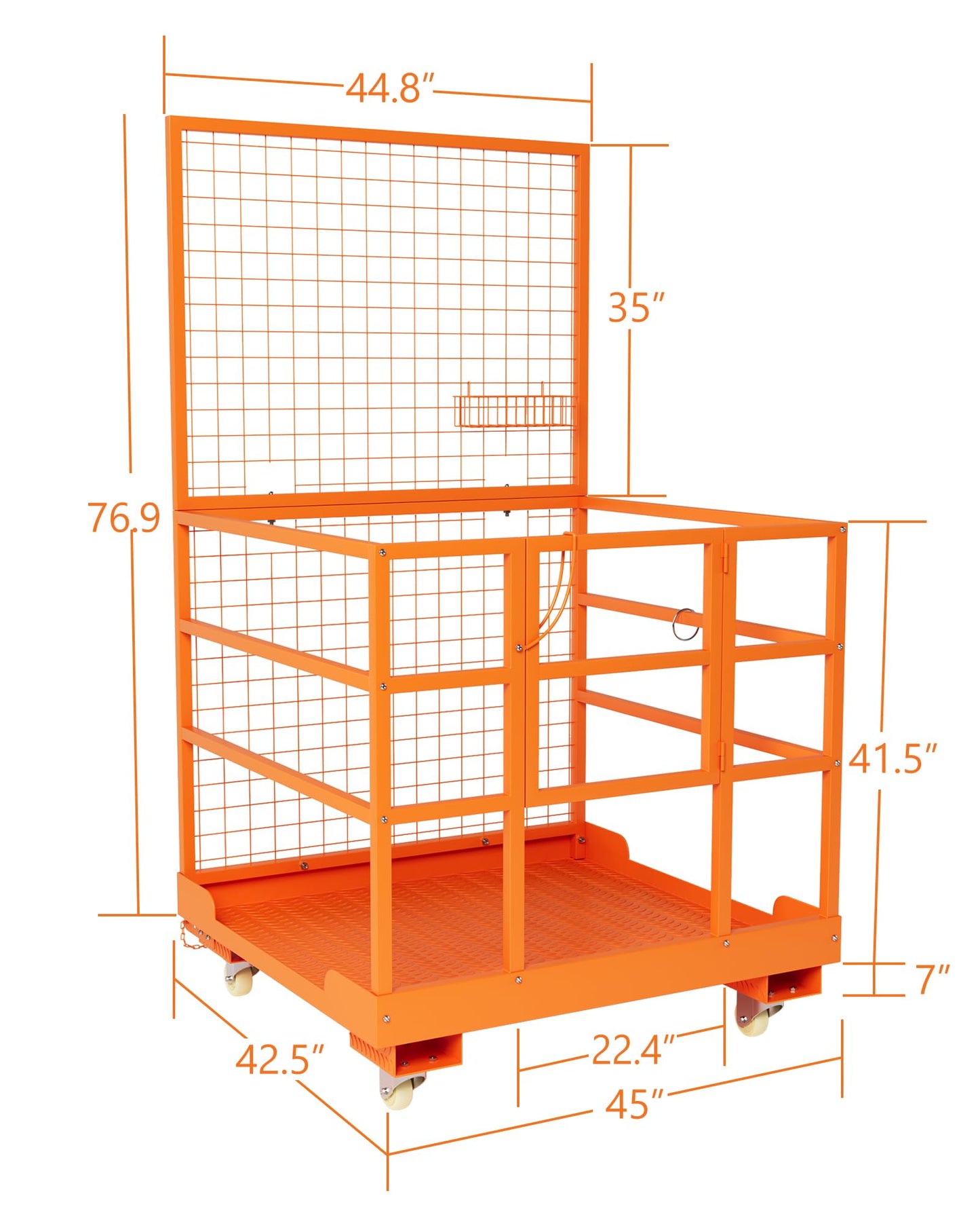 Heavy Duty 45"x43" Forklift Safety Cage, 1800 LBS Capacity Collapsible Forklift Man Basket, Galvanized Man Lift Work Platform with Wheels & Safety Harness, Aerial Forklift Cage for Warehouse
