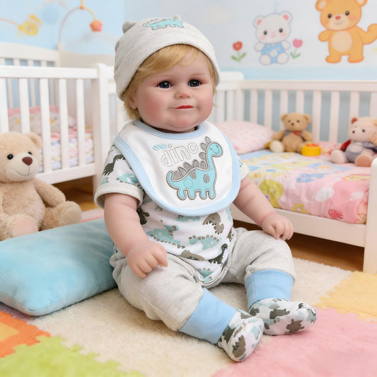 Lifelike Reborn Baby Dolls Silicone Full Body Girl, 20inch Real Baby Feeling Realistic Newborn Baby Doll Adorable Smiling Real Life Baby Dolls With Hair Gift Box For Toddler Girl Toy(Gray Hat Boy)