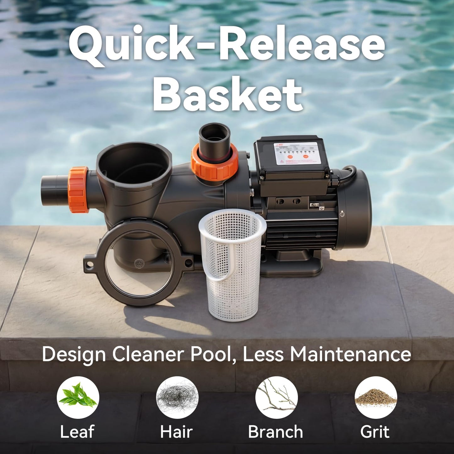 LEO In/Above Ground Pool Pump High Flow Powerful Self Priming Pool Pump,Black