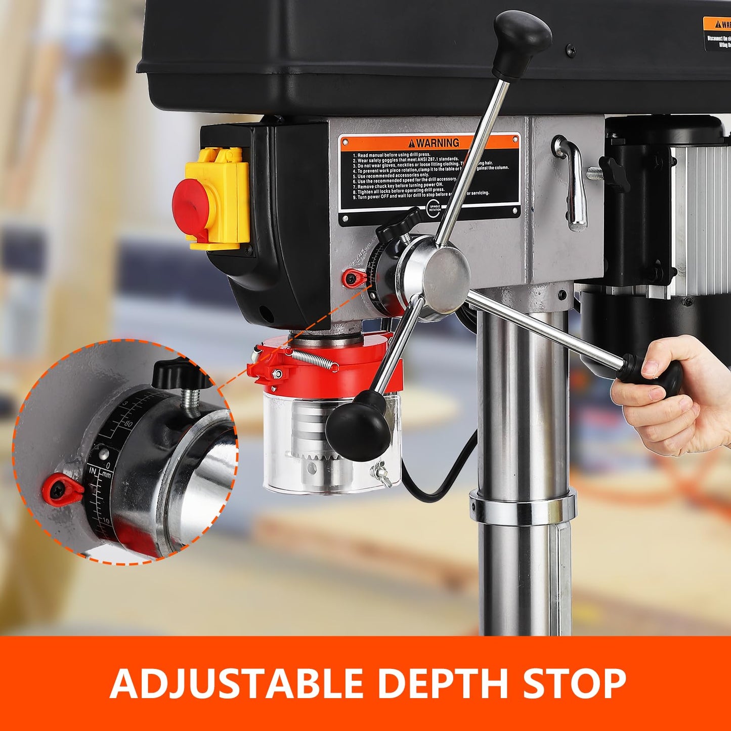 Garvee 17 in Floor Drill Press, 12 Amp 120V Pure Copper Motor, 200-3630 RPM Variable Speed Cast Iron Bench Drill Press, 0-45° Tilting Worktable, Tabletop Drilling Machine for Wood Metal