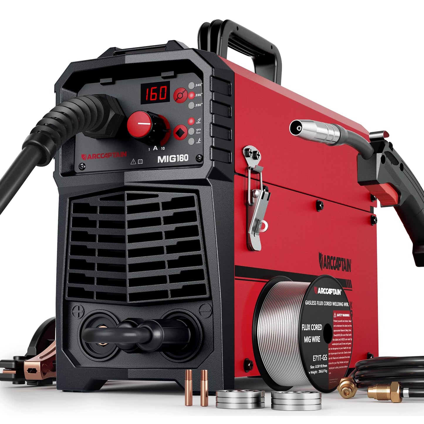 ARCCAPTAIN 160A MIG Welder 110V 220V 4 in 1 Welding Machine Gas MIG, Gasless MIG Flux Core Welder, Lift TIG, MMA Stick Welder, Welder Machine with Synergy for Beginner IGBT Inverter Portable Welder