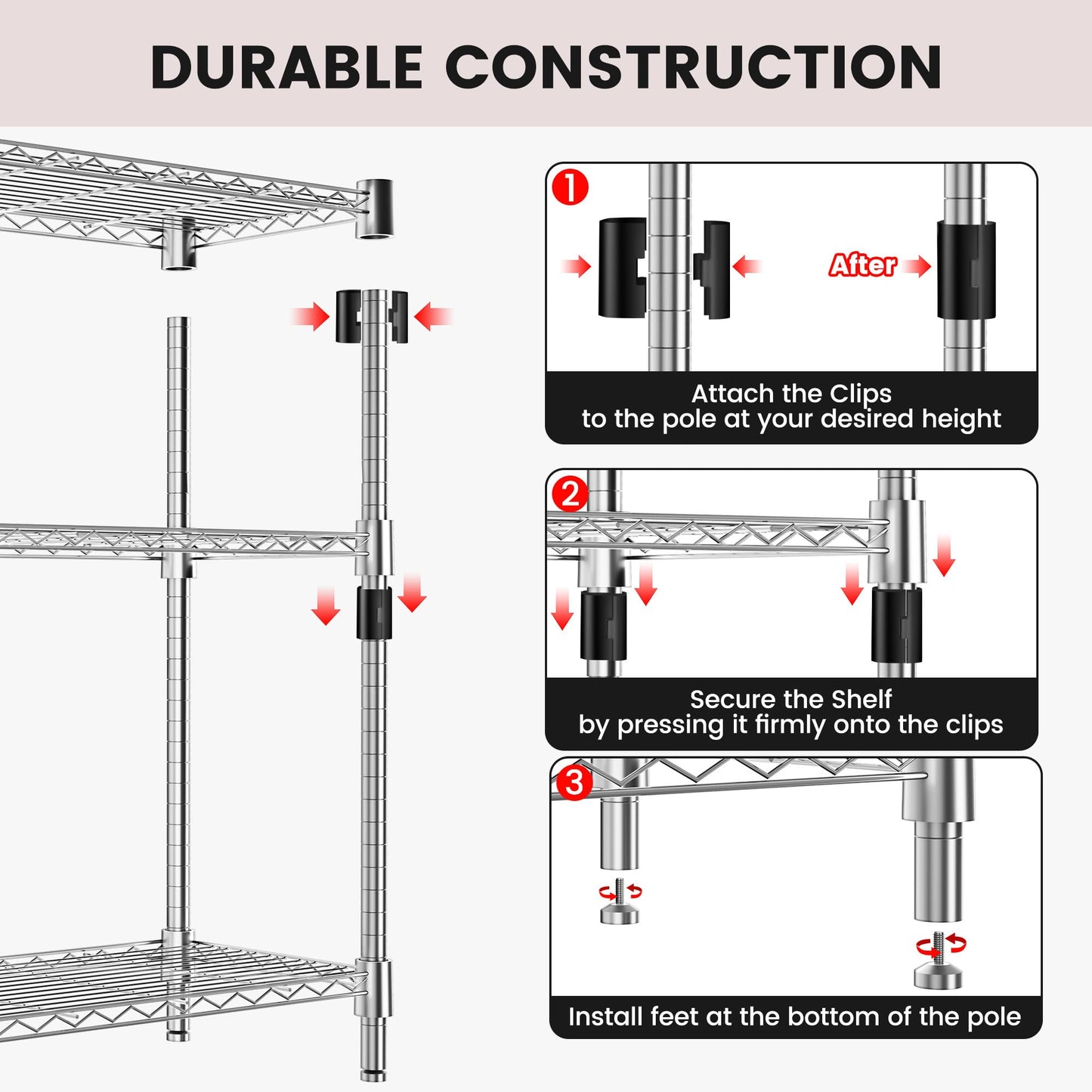Xcity Storage Shelves, 3 Tier Heavy Duty Metal Shelving Unit with Wheels, 1050 LBS Adjustable Steel Wire Shelf for Commercial, Pantry, Kitchen, Garage, 14" D x 24" W x 30" H, Chrome