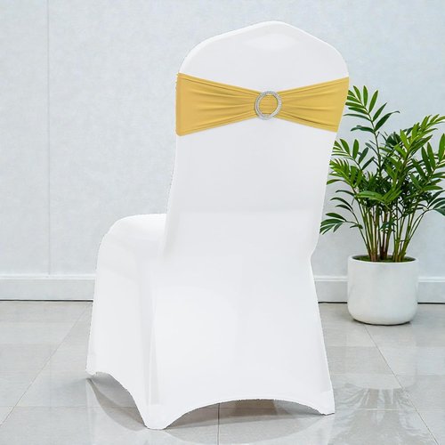 MDS Spandex Chair Sashes - Premium Stretch Covers with Buckle Slider for Weddings & Events | Gold, Pack of 75