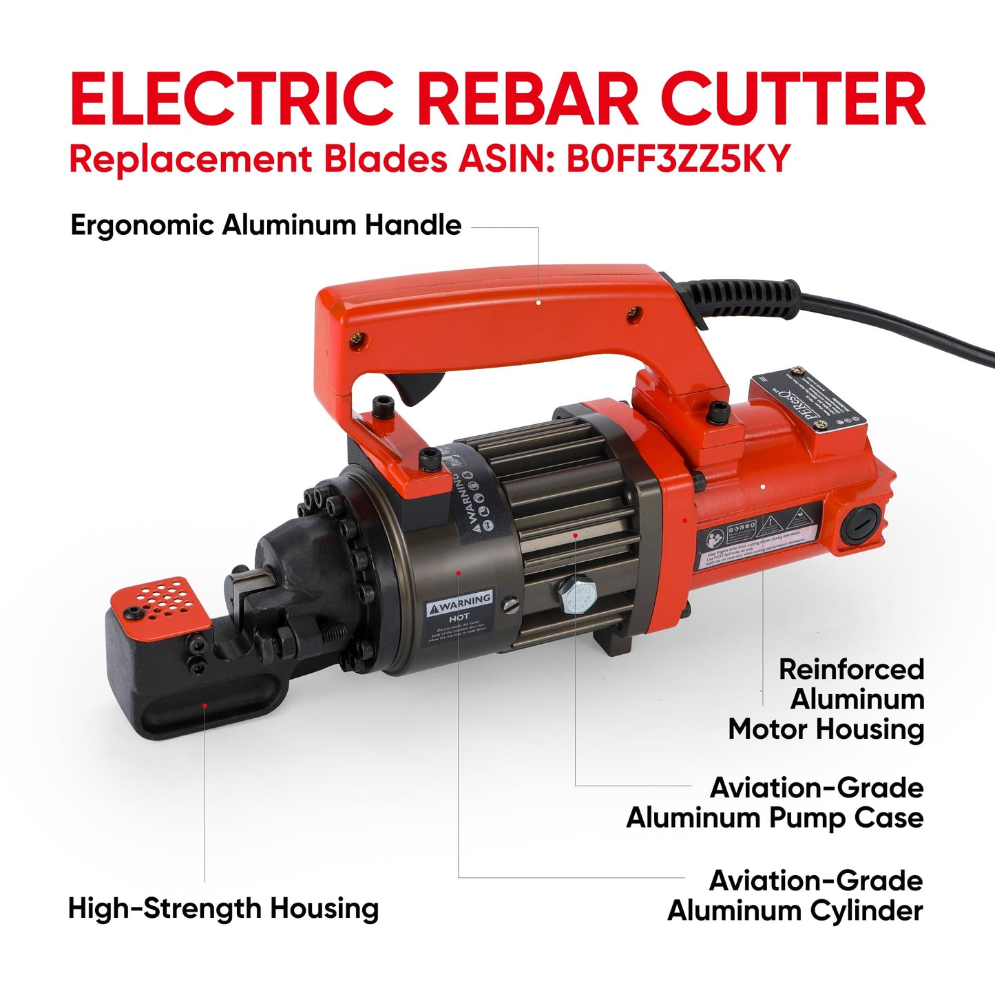 PEResQ Electric Rebar Cutter, Portable 1300W Hydraulic Rebar Cutting Tool, Cuts up to 3/4 inch (#6) 4-20mm, 120V Corded, 1.5s Fast Cut, Model PC-20