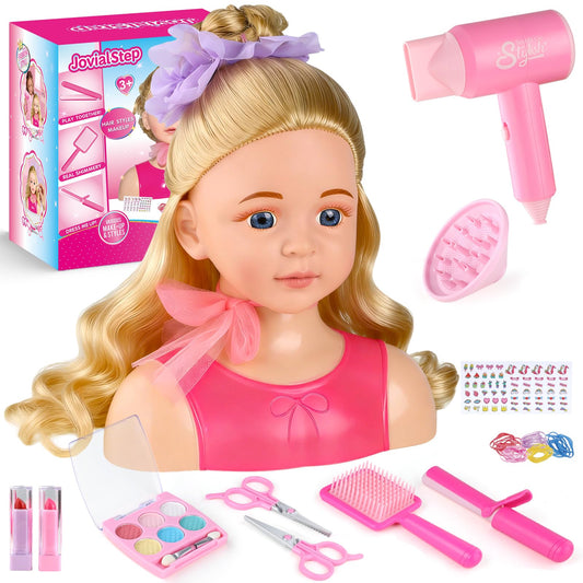 JovialStep Doll Head Hair Styling Kit for Girls Toys, Makeup Doll Head for Girl, Pretend Play Hair Salon Toy Birthday Gift for 3-8 Year Old Girls