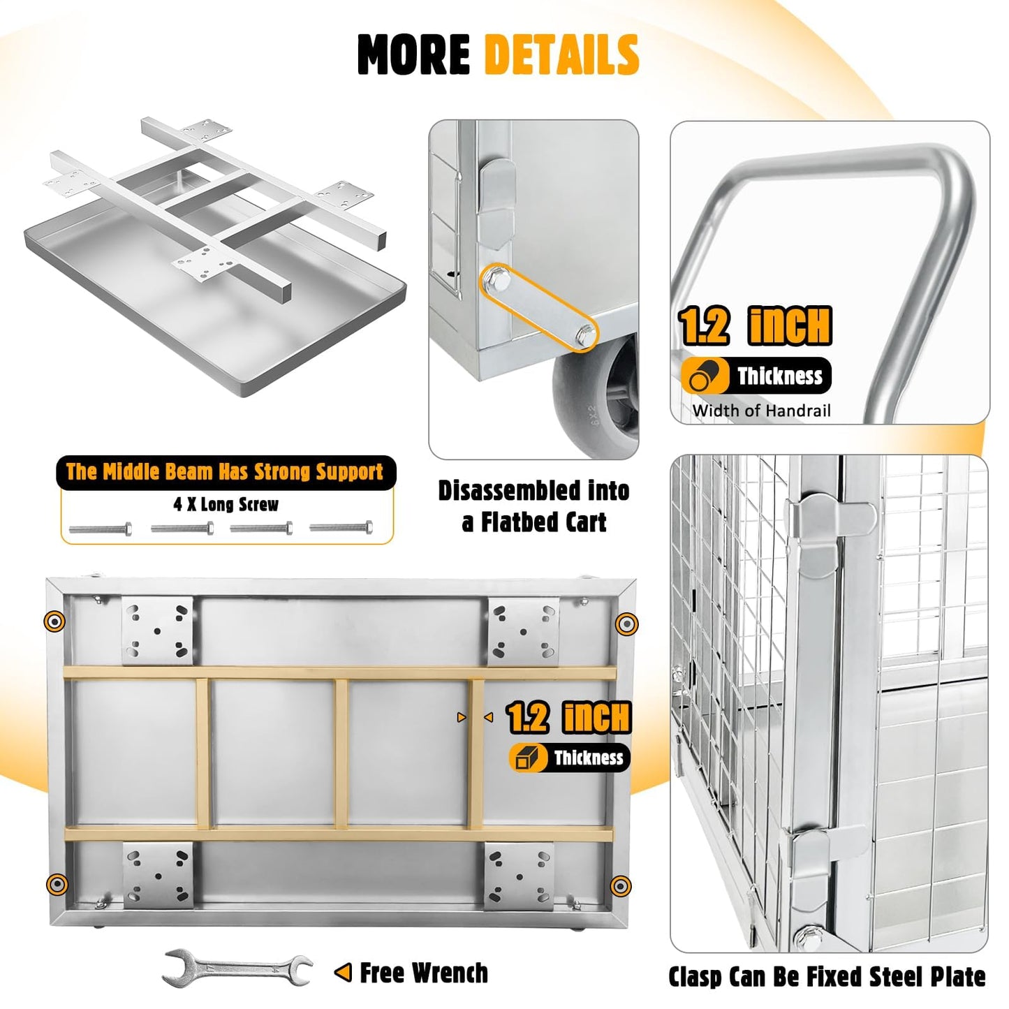 2000lbs Capacity Platform Truck Cart with Cage 6-in-1 Multi-Purpose Flatbed Cart 39"x24" Foldable Heavy Duty Push Cart Dolly W/Swivel Wheel & Rmovable Side for Groceries, Garage, Warehouse, Laundry
