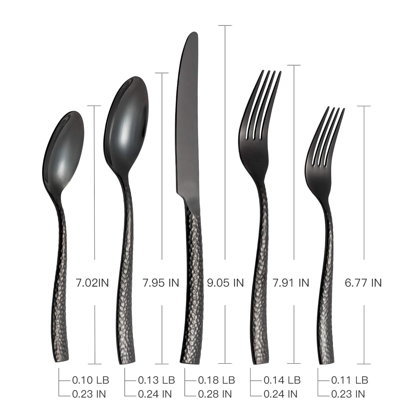 Kelenfer Silverware 65-Piece Black Hammered Flatware Set with Serving Utensils Stainless Steel Thick Handle Mirror Polished Cutlery Set for Wedding Hotel Restaurant, Service for 12