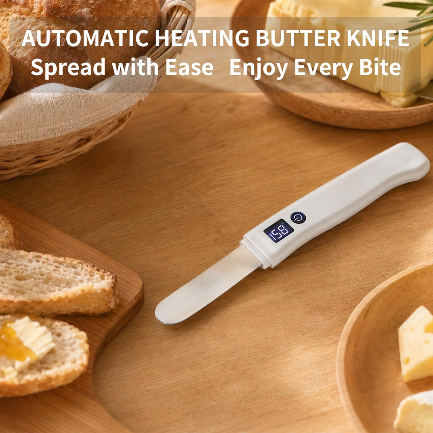 BCYIIELY Electric Heated Butter Knife Spreader - Rechargeable USB Stainless Steel Butter Knife for Hard Butter, Cheese, Jam, Cream, Kitchen Gadget with Smart Display