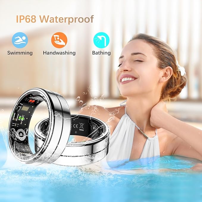 Fit Ring, Smart Health Rings for Women Men with Heart Rate,Blood Oxygen,HRV,Stress Level, Sleep Monitor, Step Tracker, No Subscription Fee, IP68 Waterproof Smart Ring for iphone &Android (Silver, 11#)